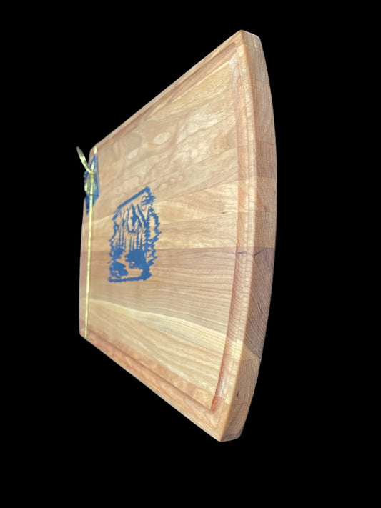 Blue Steel Epoxy Inlay Cherry Serving Tray with Grooved Outer Edge