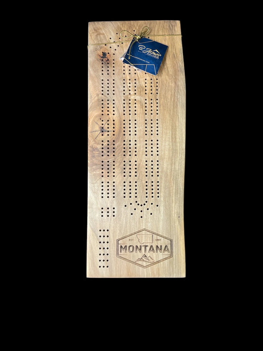 Ambrosia Maple Cribbage Board with Montana Emblem Engraving
