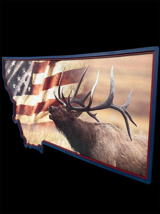 Montana Elk Flag Sign