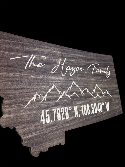 Large Carved Personalized Latitude and Longitude MT Sign