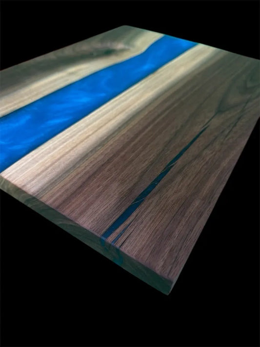 Vivid Blue and Walnut epoxy serving tray