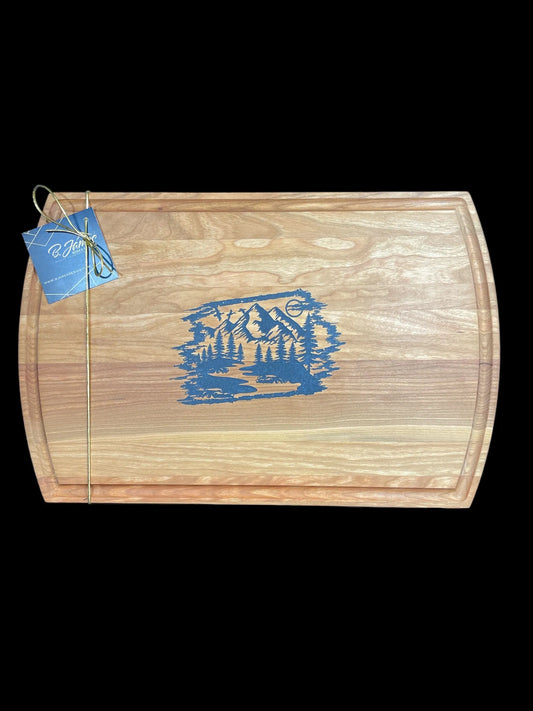 Blue Steel Epoxy Inlay Cherry Serving Tray with Grooved Outer Edge