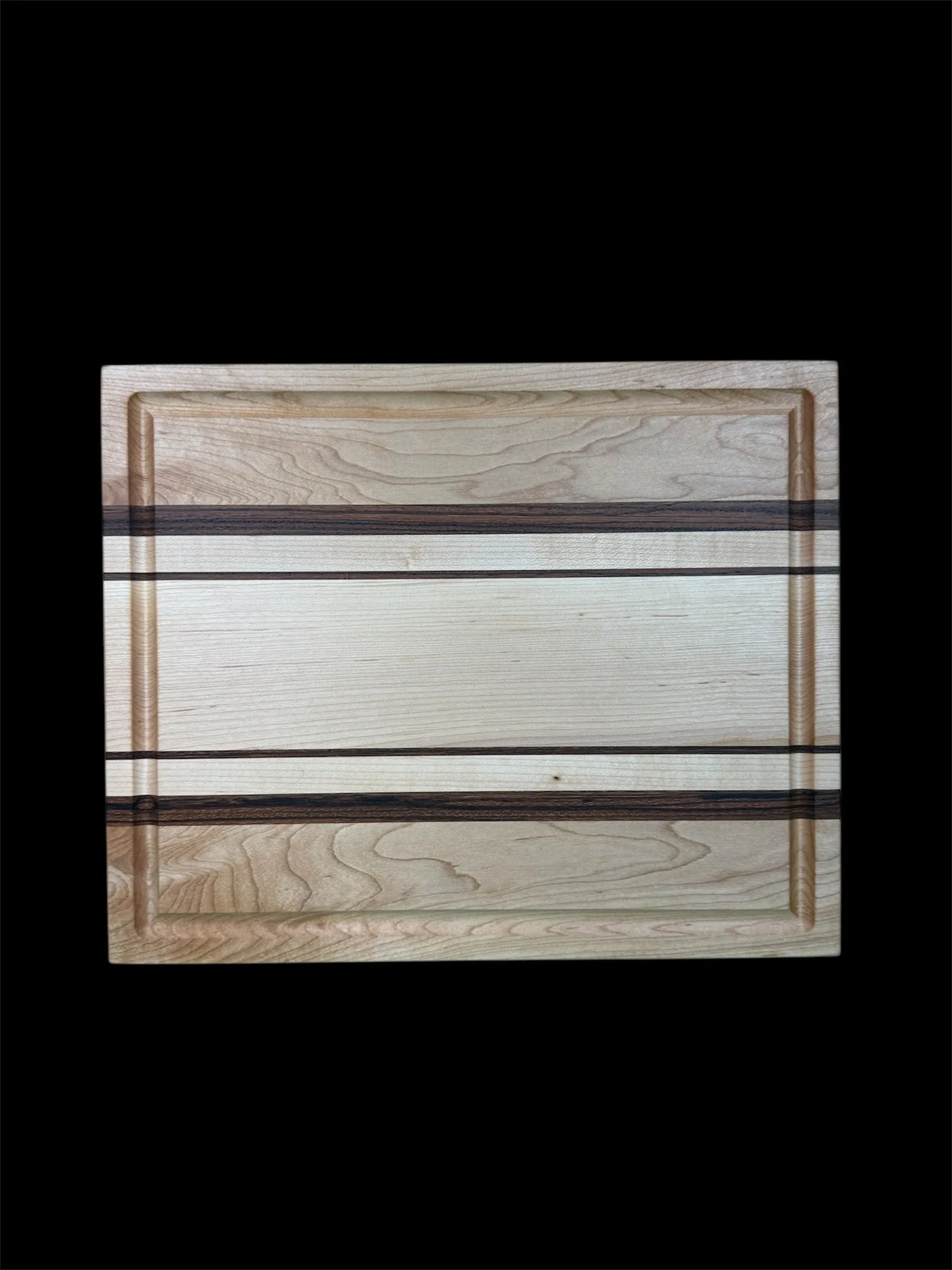 Maple and Zebra Wood Inlay Cutting Board with juice groove