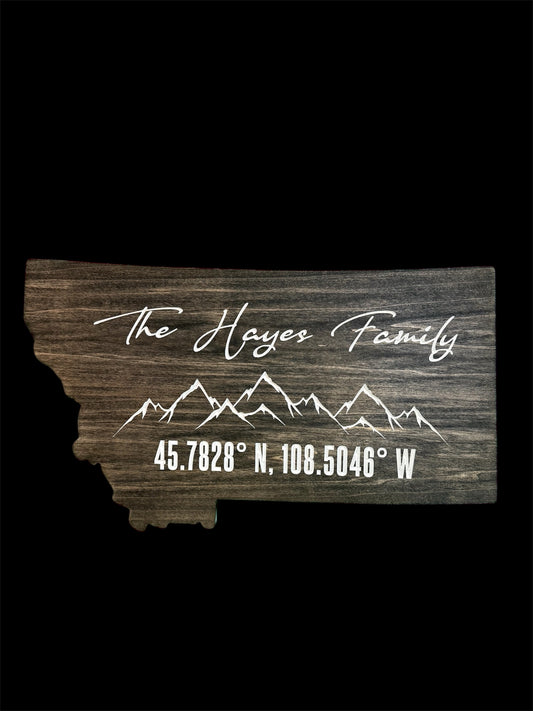 Large Carved Personalized Latitude and Longitude MT Sign