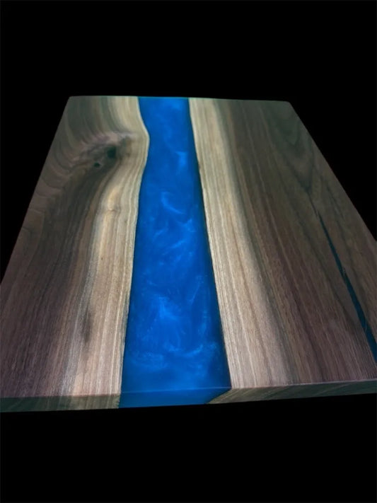 Vivid Blue and Walnut epoxy serving tray